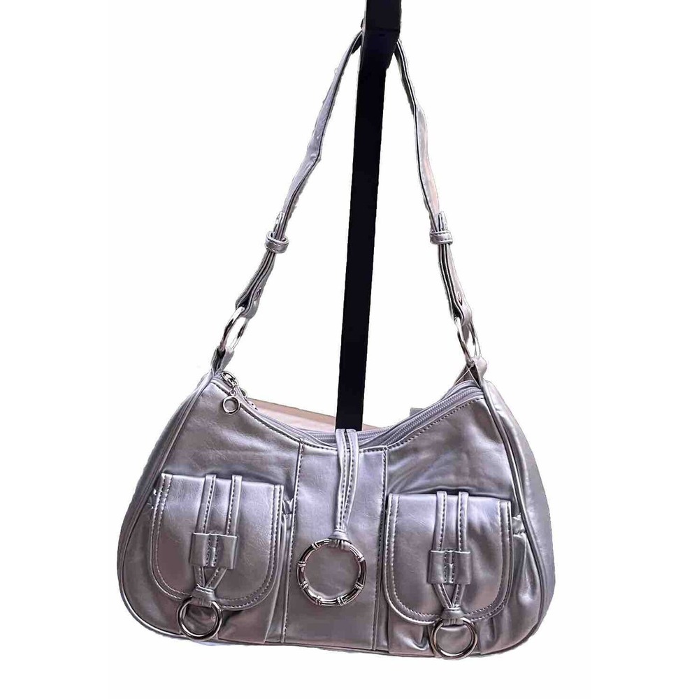 JC Fashion Silver Shoulder Bag. 2 Front Pockets, 2 Zippered Compartments. NEW WT